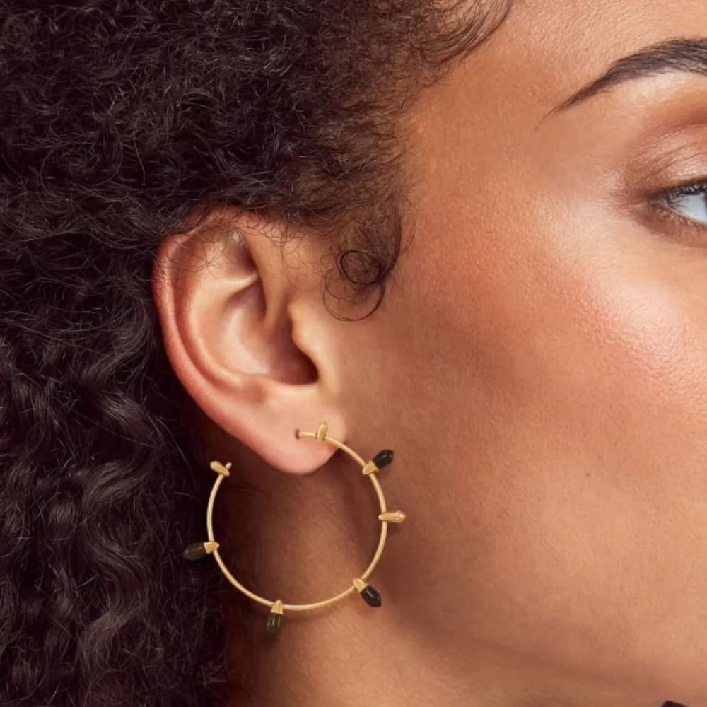 Kendra Scott Freida Hoop Earrings Vintage Gold Obsidian New with Tag